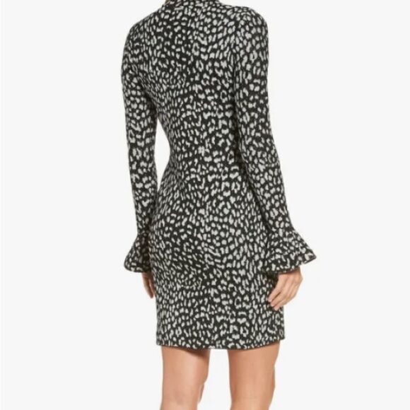 Michael Kors Metallic Cheetah Print Bell Sleeve Bodycon Dress Sz Small - Picture 2 of 12